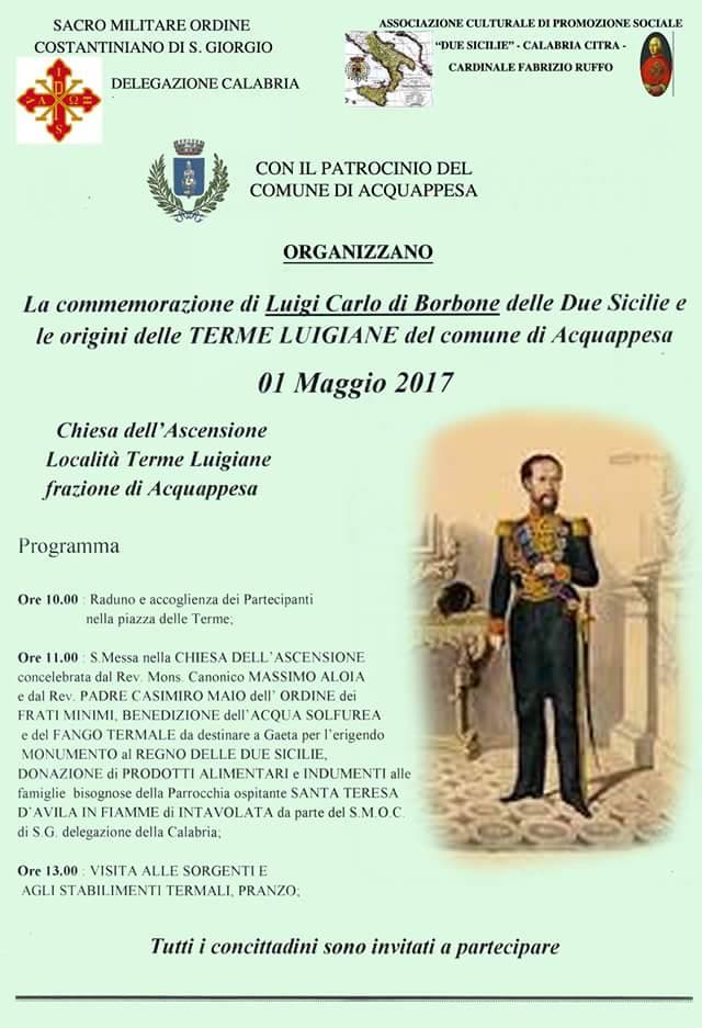 Commemorazione Luigi Carlo di Borbone e le origini delle Teme Luigiane, locandina