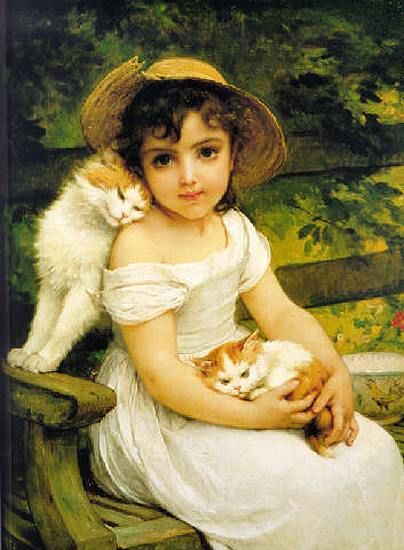 Émile Munier - Child and her Cats