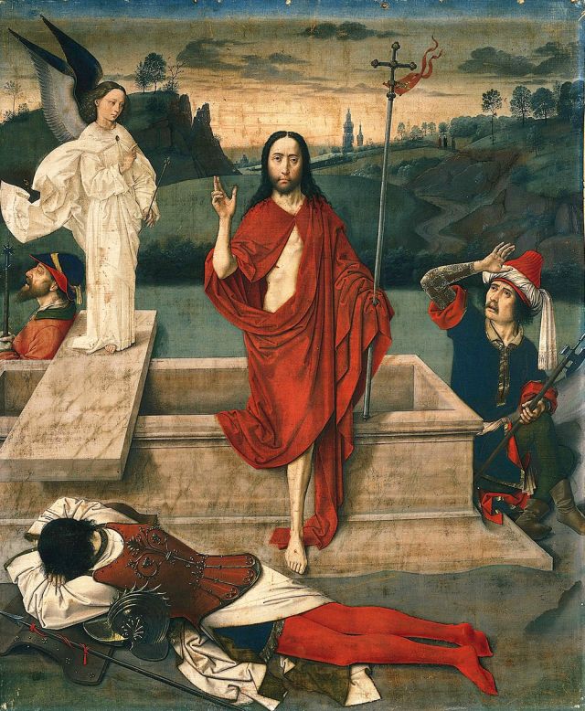 Dieric Bouts, Resurrezione, 1455, tempera su tela, cm 89×74, Norton Simon Museum, Pasadena
