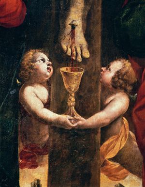 Angeli con calice, Crocifissione (particolare). Roma, San Carlo alle Quattro Fontane.