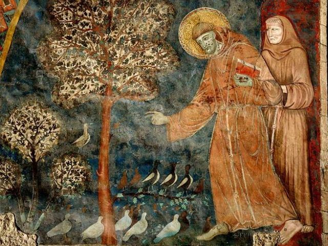 Assisi, Affresco di San Francesco, predicando agli uccelli fuori Bevagna, basilica di San Francesco d'Assisi