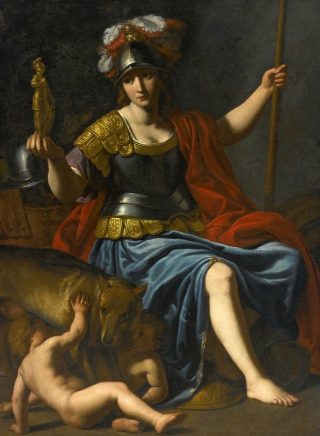 Bellona con Romolo e Remo XVIIsec - olio su tela  Alessandro Turchi detto l'ORBETTO