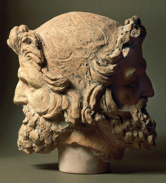 Giano bifronte. Testa fittile da Vulci, II secolo a.C.