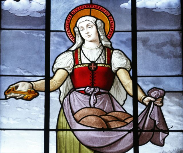 Vitrail représentant sainte Geneviève, sainte patronne de Paris