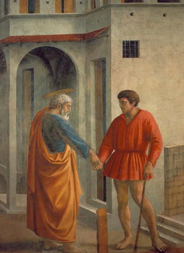 Affresco del Pagamento del tributo di Masaccio (Cappella Brancacci, Firenze) 