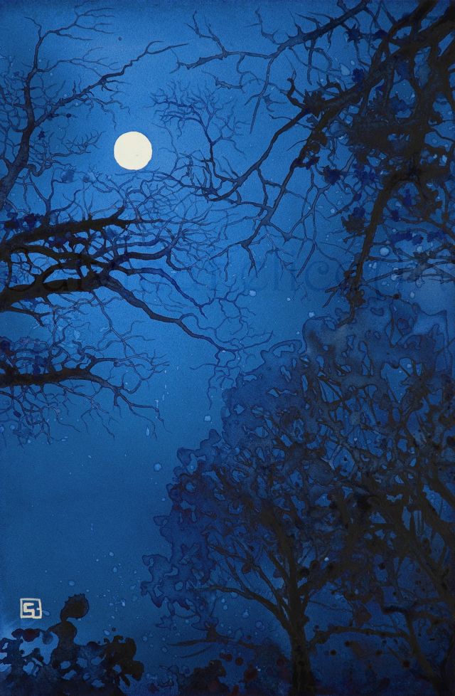 Salvina Felice, stampa dipinto ad acquarello - Notte di luna piena