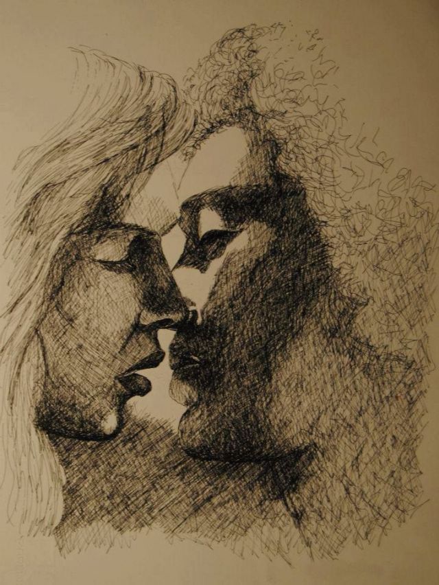 Enrico Paraciani, Il bacio, inchiostro di china su carta